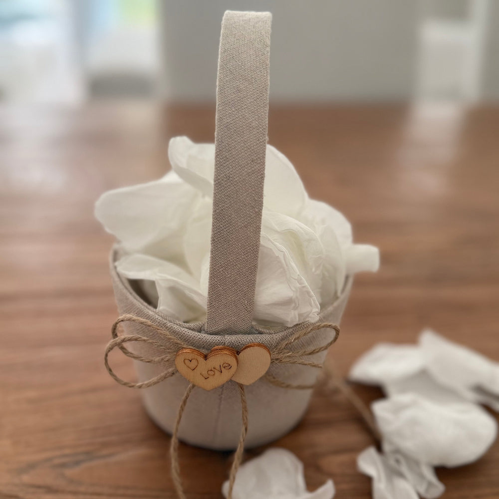 Linen Basket  for carrying eco friendly freeze dried rose petal confetti