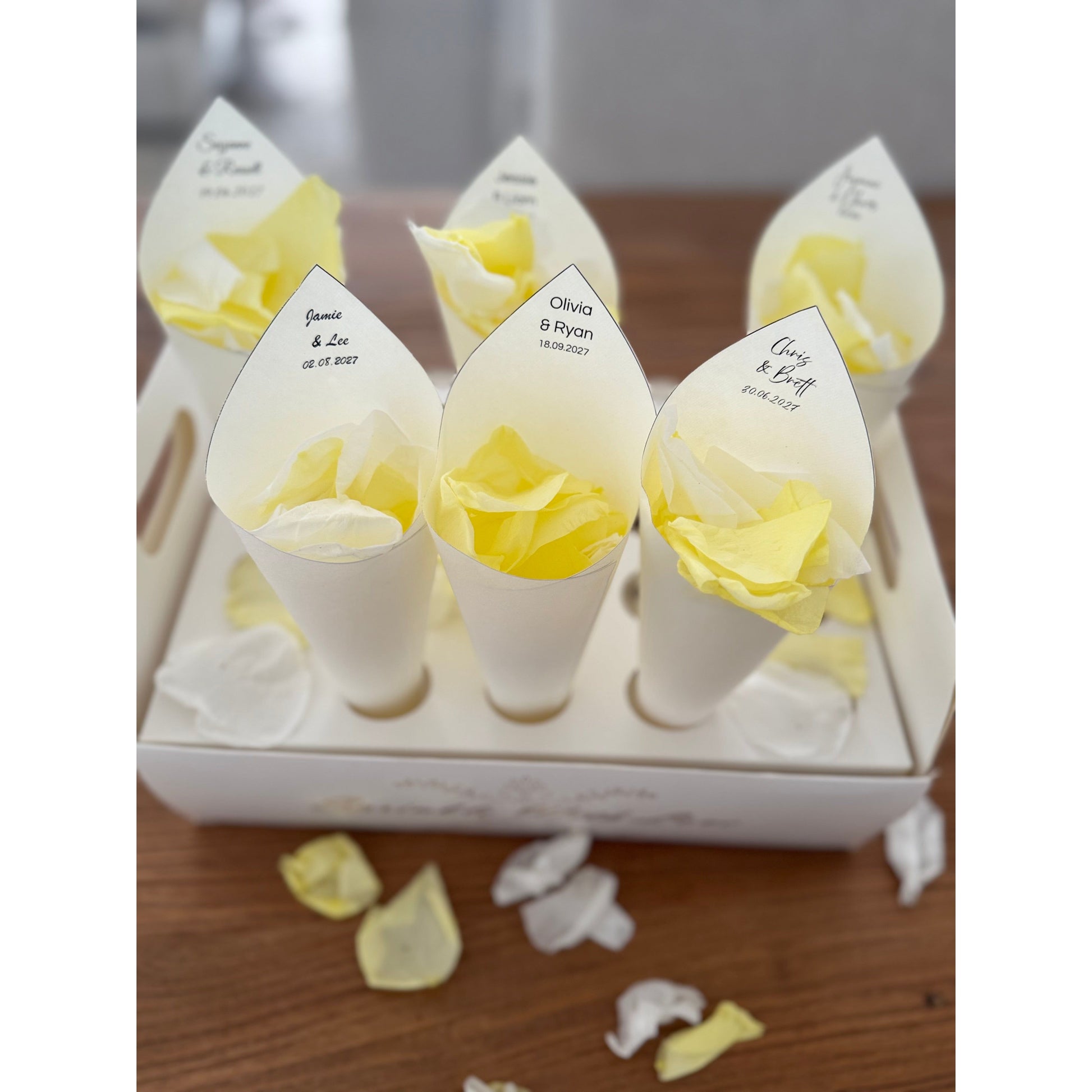 Confetti Cone Holder Tray Holds 20 Cones Gold text