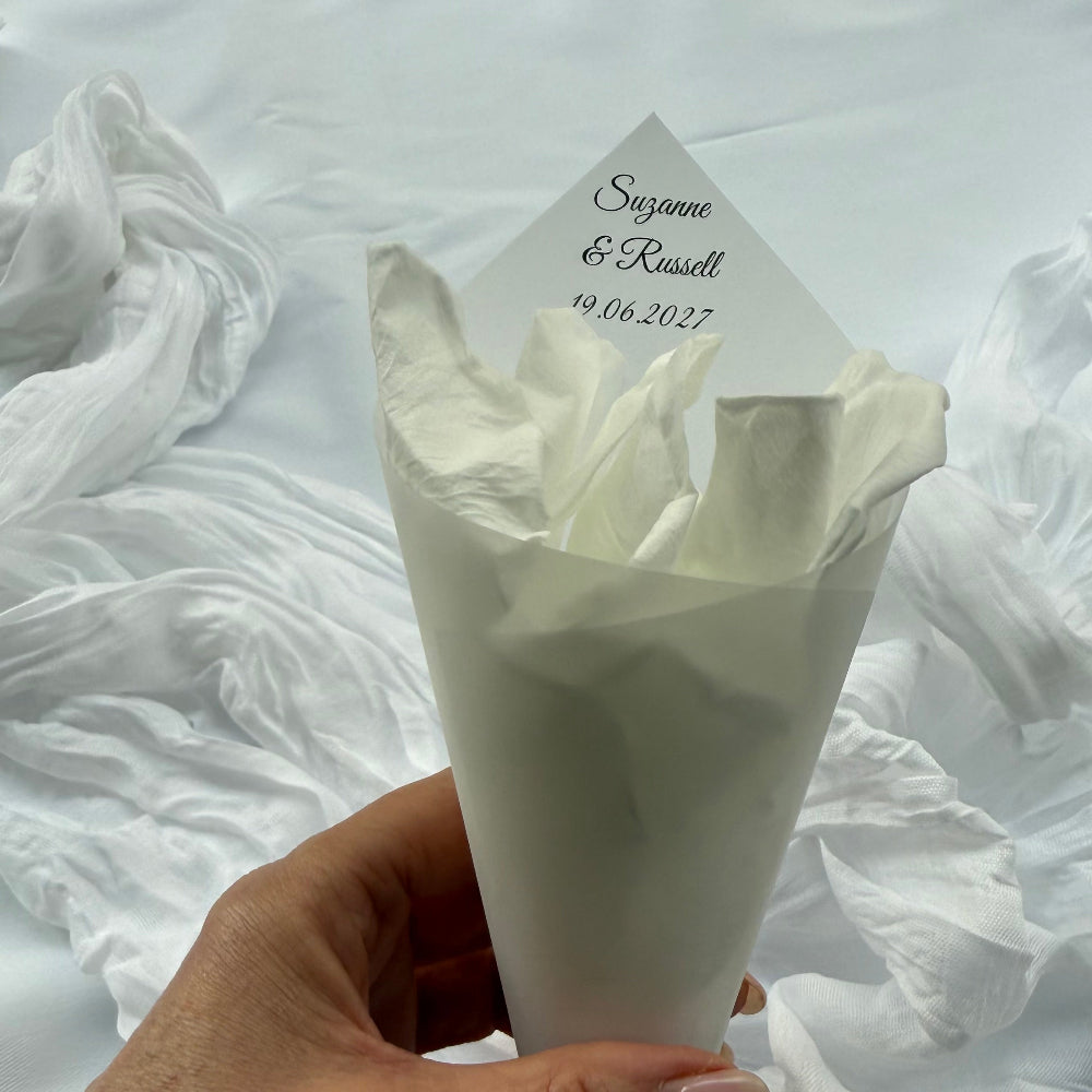 Customised Vellum Paper Confetti Cones - Suzanne Style - Add your own text - Eco Friendly Pack of 20