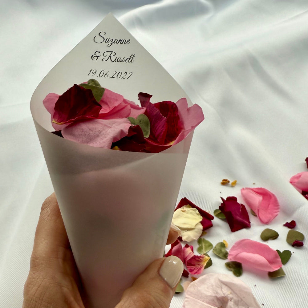 Customised Vellum Paper Confetti Cones - Suzanne Style - Add your own text - Eco Friendly Pack of 20