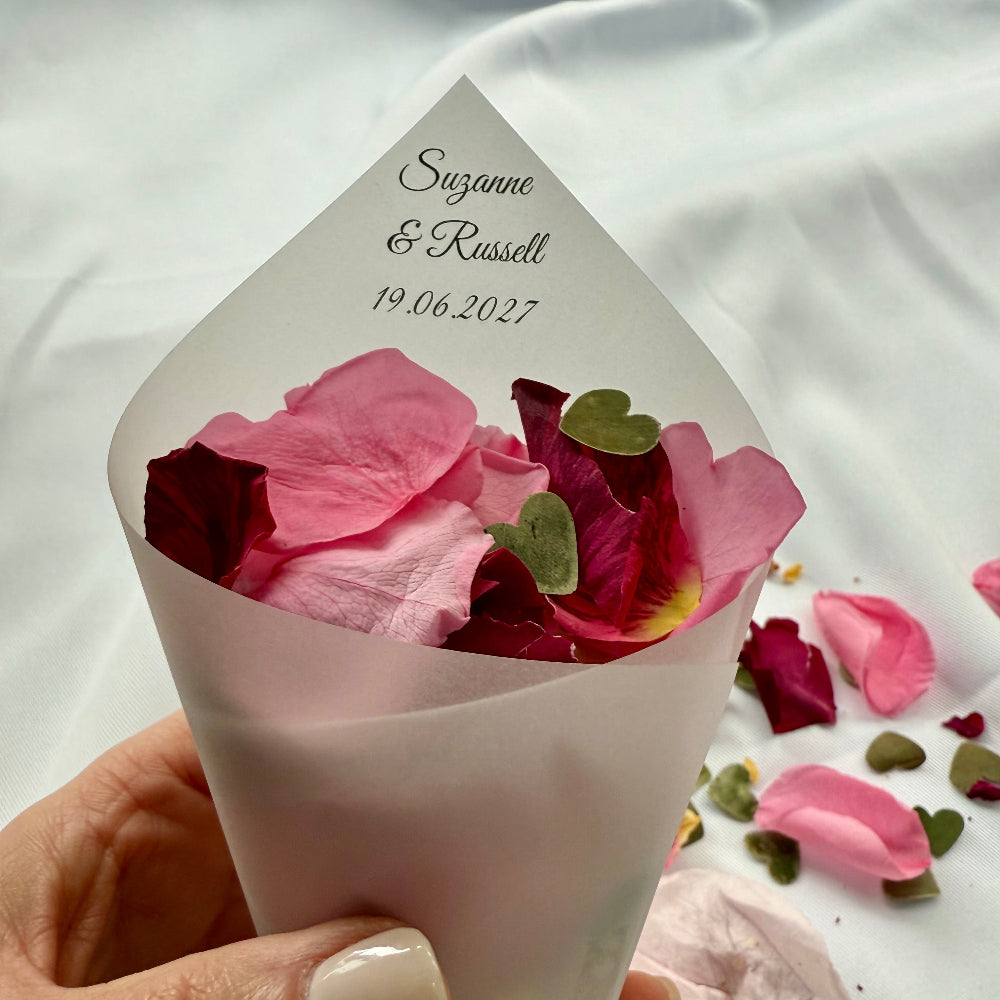 Customised Vellum Paper Confetti Cones - Suzanne Style - Add your own text - Eco Friendly Pack of 20