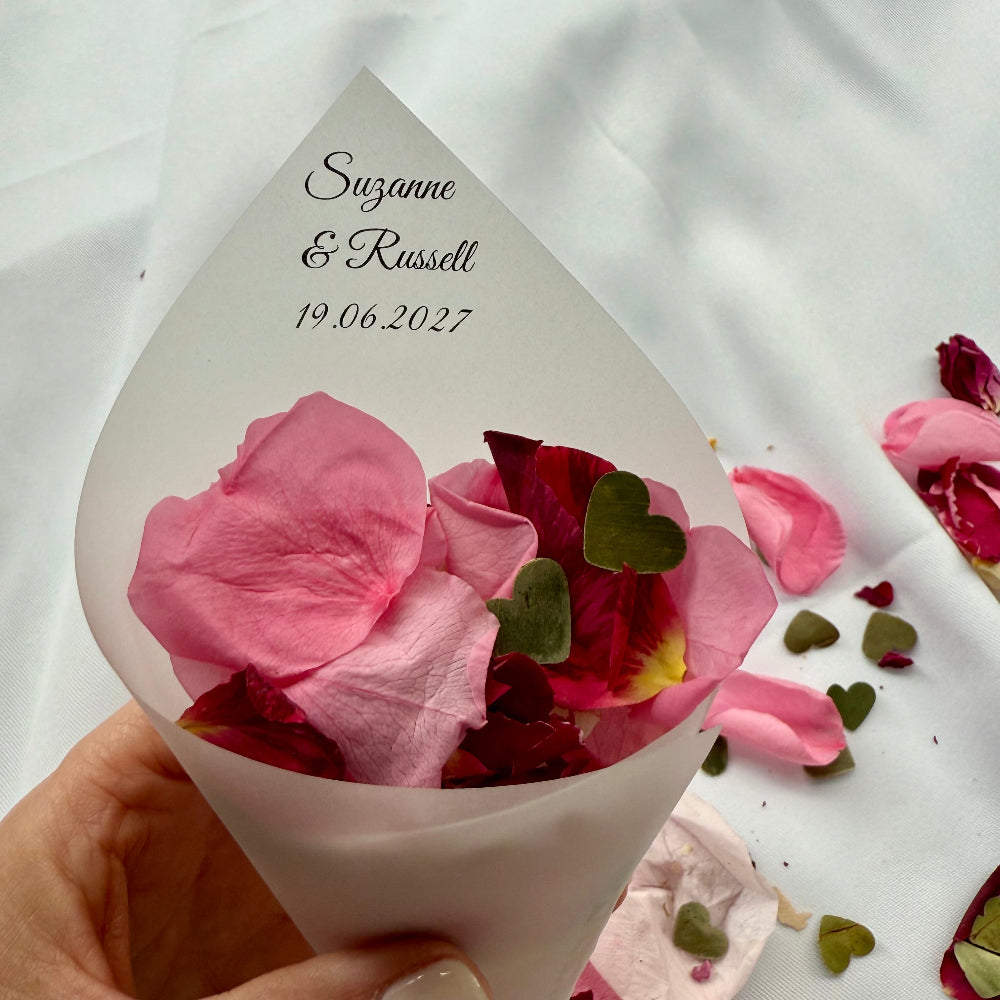 Customised Vellum Paper Confetti Cones - Suzanne Style - Add your own text - Eco Friendly Pack of 20