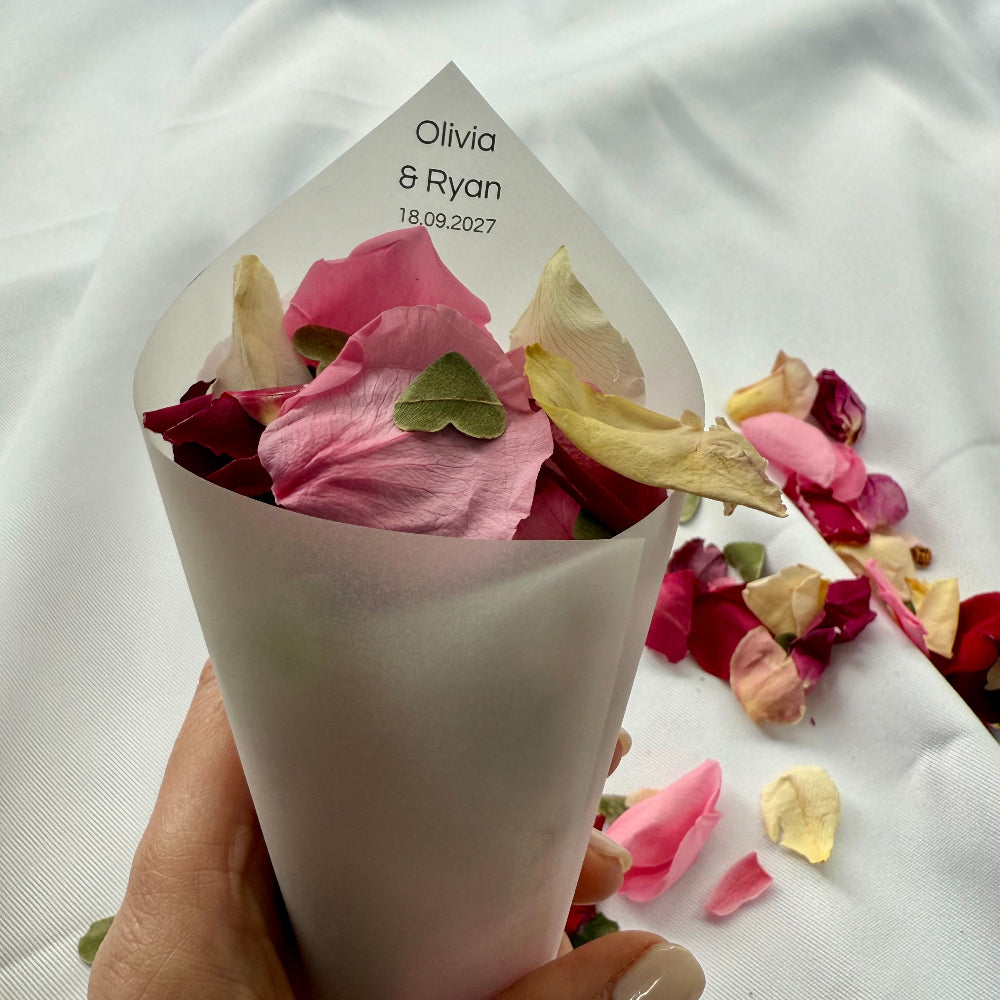 Customised Vellum Paper Confetti Cones - Olivia Style - Add your own text - Eco Friendly Pack of 20