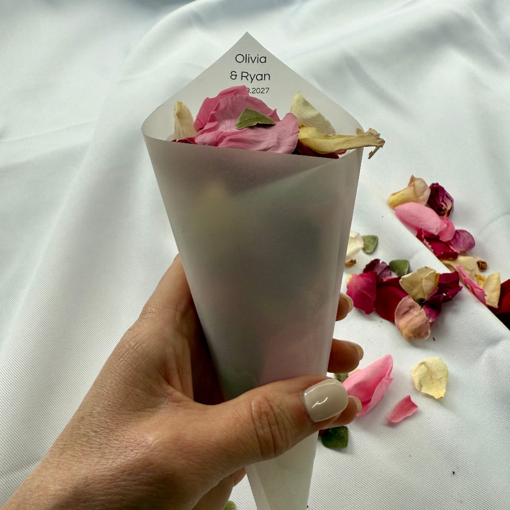 Customised Vellum Paper Confetti Cones - Olivia Style - Add your own text - Eco Friendly Pack of 20