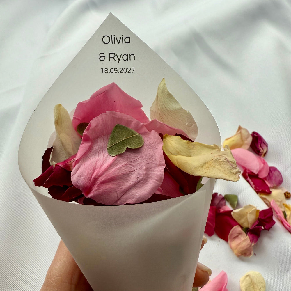 Customised Vellum Paper Confetti Cones - Olivia Style - Add your own text - Eco Friendly Pack of 20