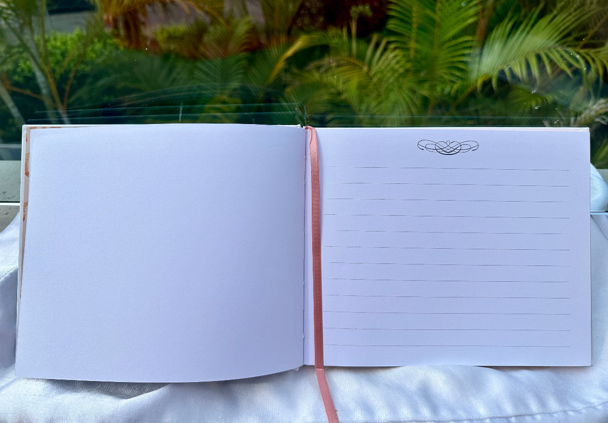 Wedding Guest Book Rose Gold Foil Text