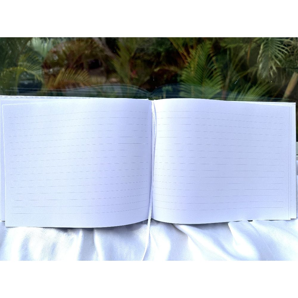 Wedding Guest Book White Linen Fabric Hardcover Gold Text