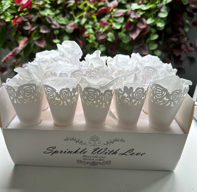 30 Guest Bespoke Value Bundle- Choose your Freeze Dried Rose Petal Confetti Colour and Cone font (Petals+Cones+Tray)