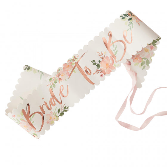 Adult Female Bride-to-be Floral Paper sash 76cm x10cm.
