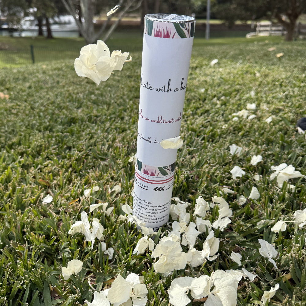 Wedding confetti cannons and biodegradable petal cannons