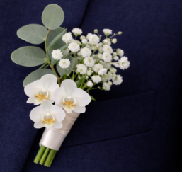 Artificial Flower Buttonhole/Boutonniere for Groom White Orchid