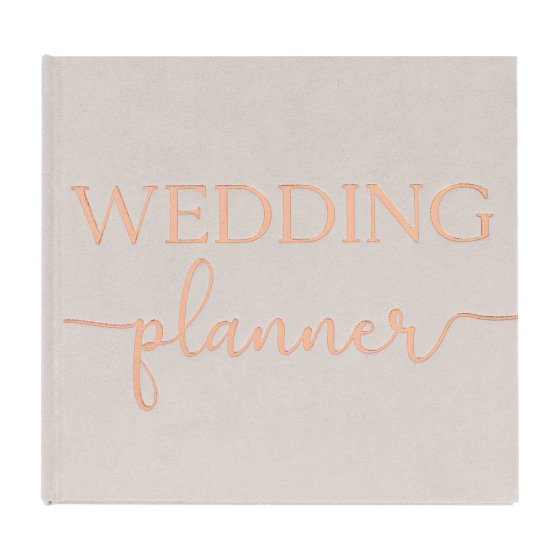 Botanical Wedding Planner Light grey suede and gold scripted writing