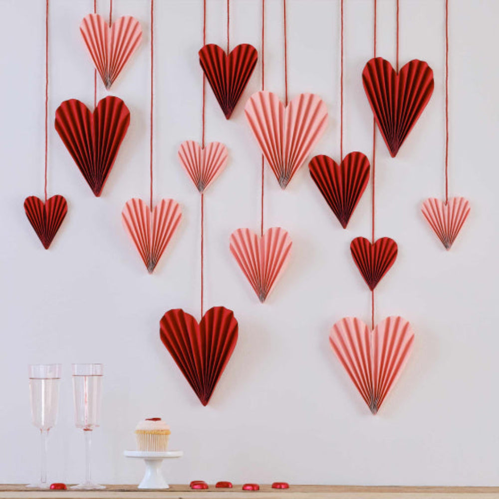 Be Mine Red & Pink Paper Heart Decorations x 16 Ginger Ray