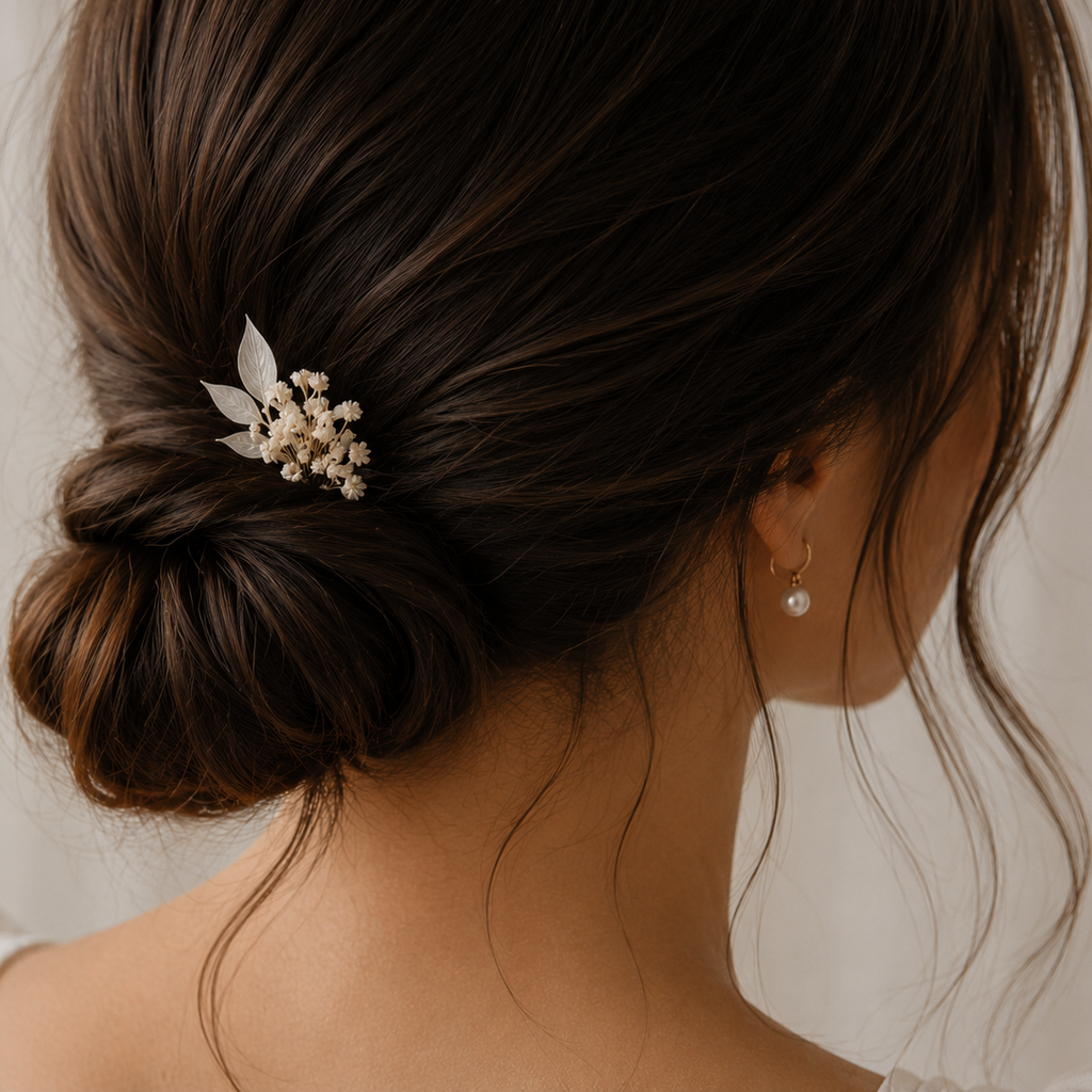 Preserved Natural Flower Bridal Hairpin Babys Breath and Italian Ruscus