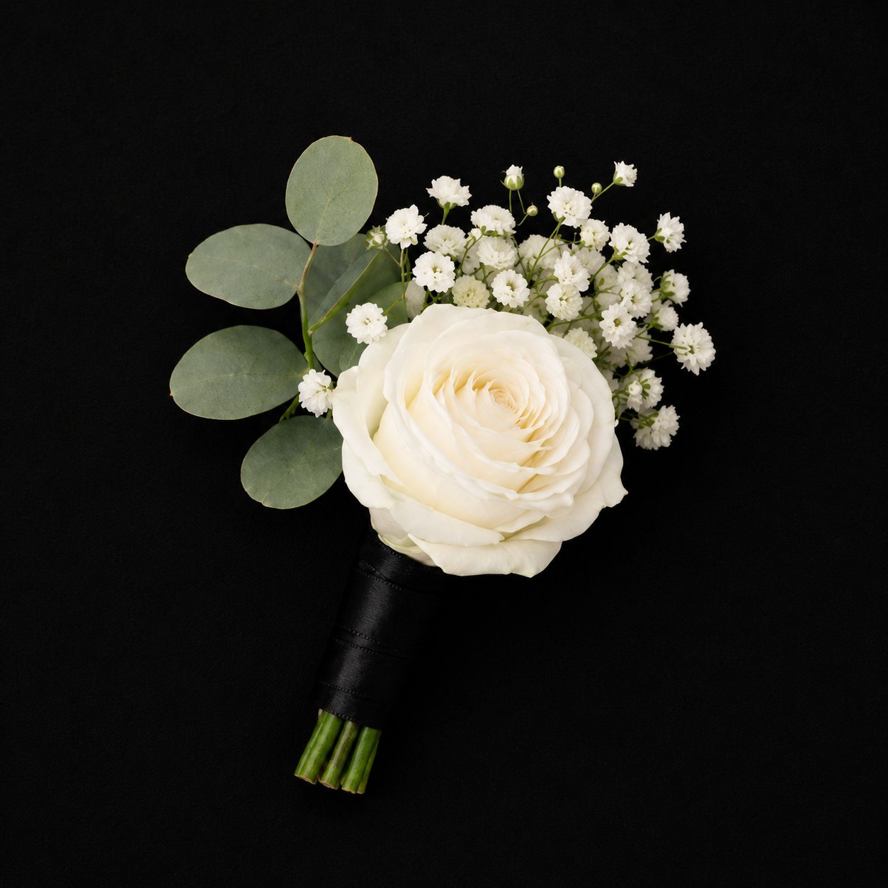 Preserved Flower Buttonhole/Boutonniere for Groom Black Suit Ribbon