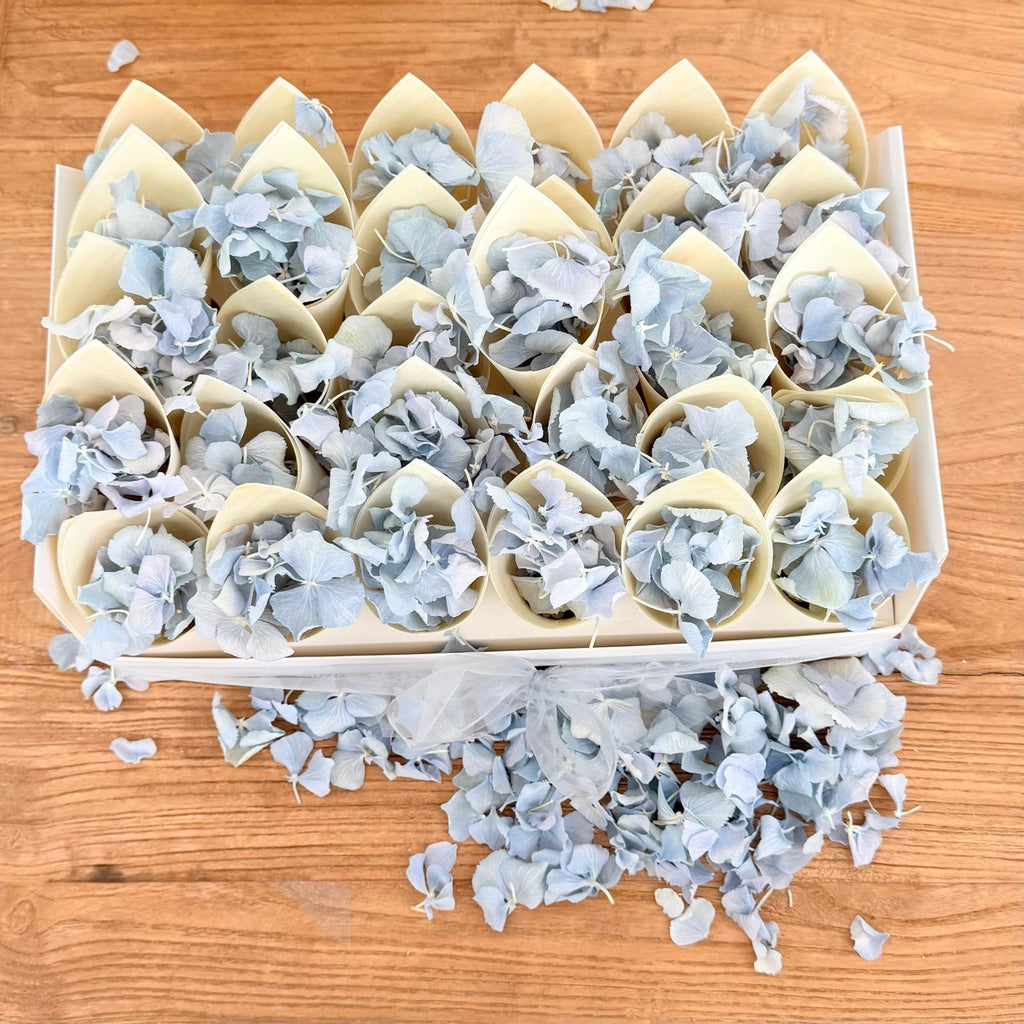 Wedding Bundle- Blue Hydrangea Biodegradable Petals+ Cones + Tray