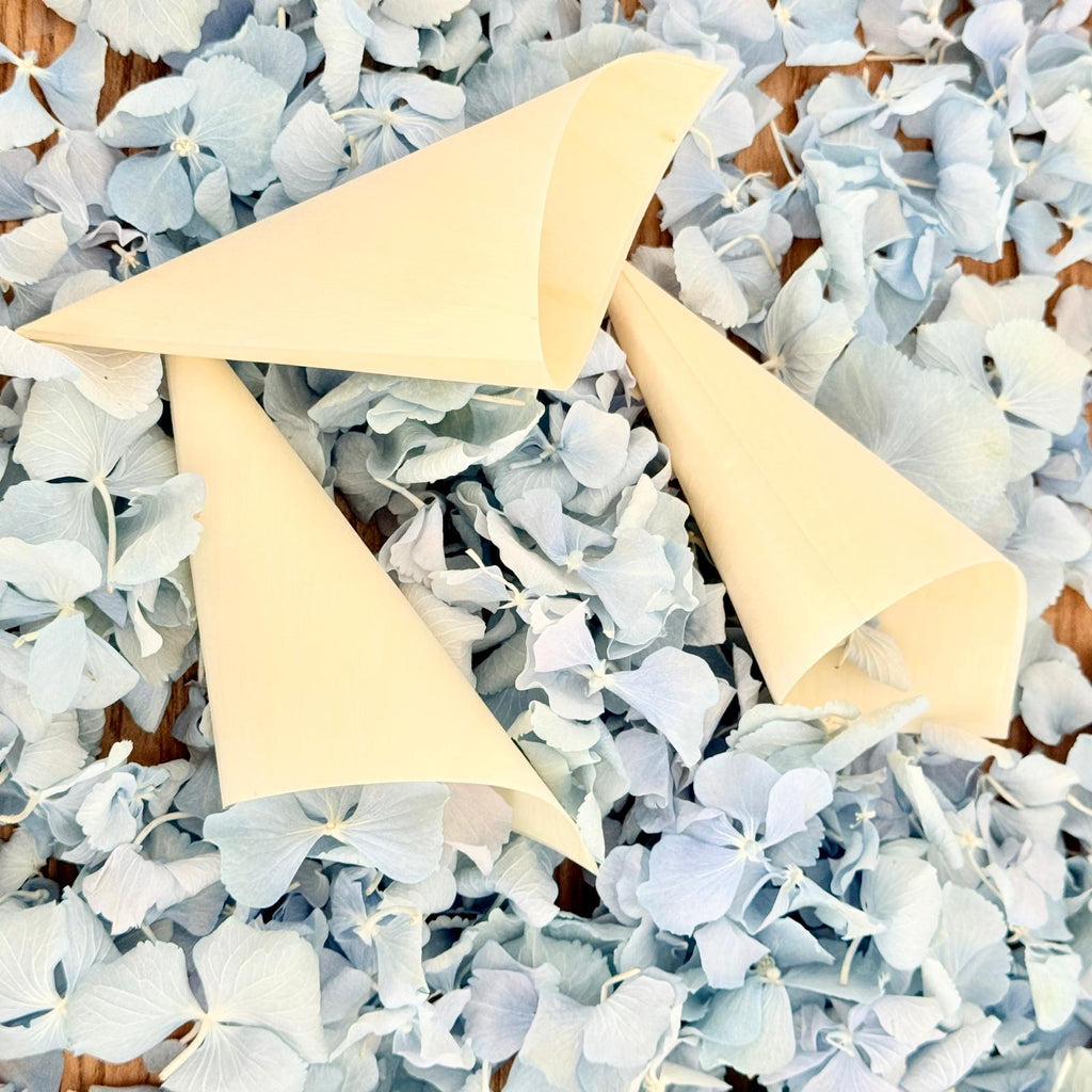 Wedding Bundle- Blue Hydrangea Biodegradable Petals+ Cones + Tray