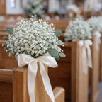 Preserved Flower Pew Ends / Aisle Chair Decorations Medium Pearl White Satin Ribbon