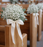 Preserved Natural Flower Pew Ends / Aisle Chair Decorations Medium White Satin Ribbon