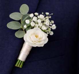 Artificial Flower Buttonhole/Boutonniere for Groom White Rose