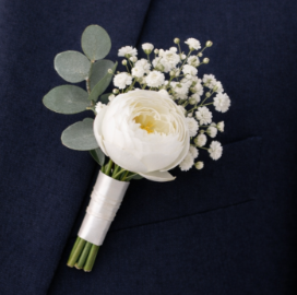 Artificial Flower Buttonhole/Boutonniere for Groom White Peony