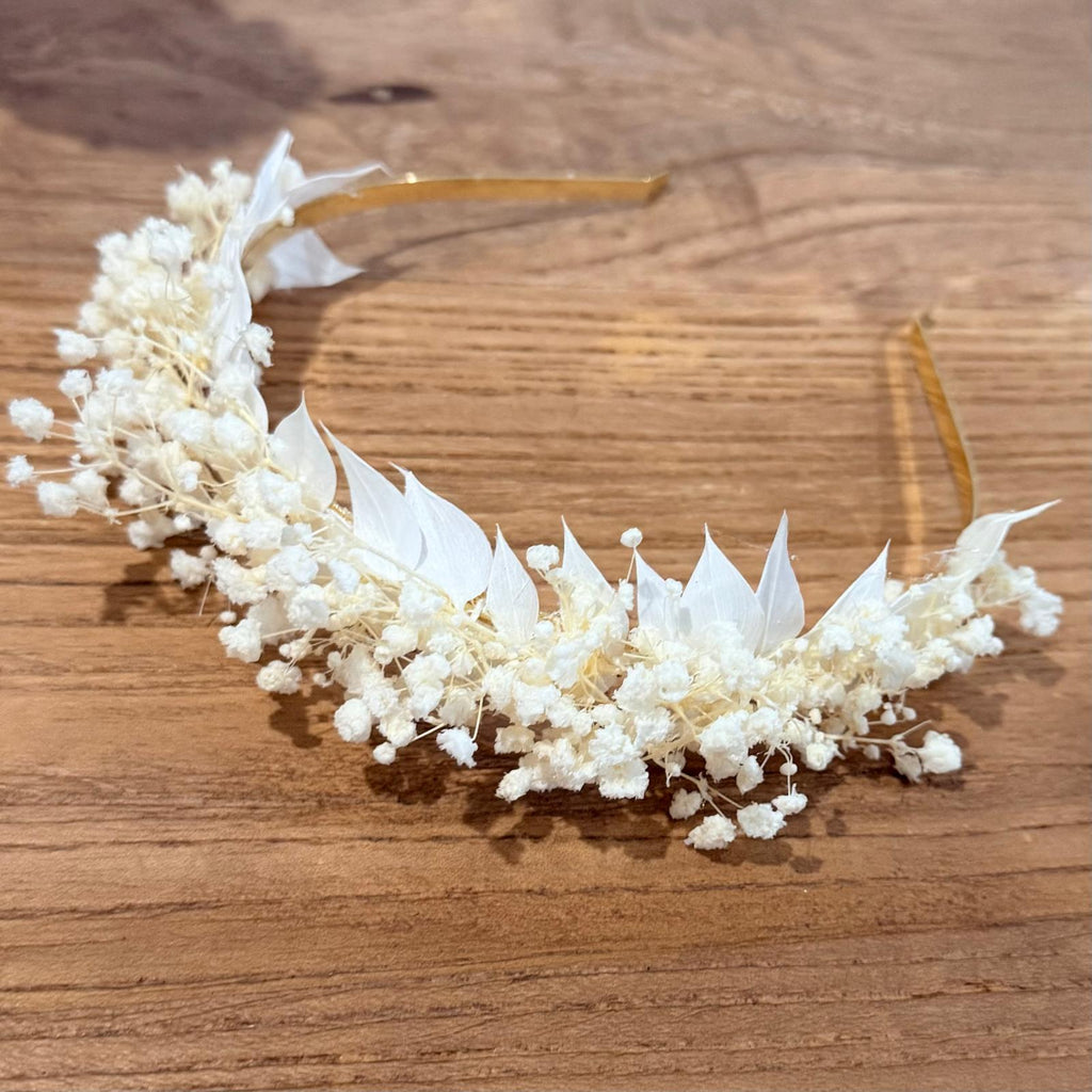 Preserved Natural Flower Bridal Hairband / hair wreath Babys Breath and Italian Ruscus