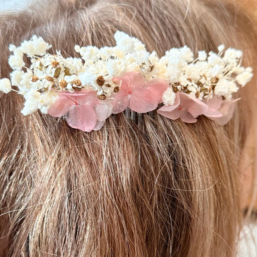 Preserved Natural Bridal Haircomb Pink and White