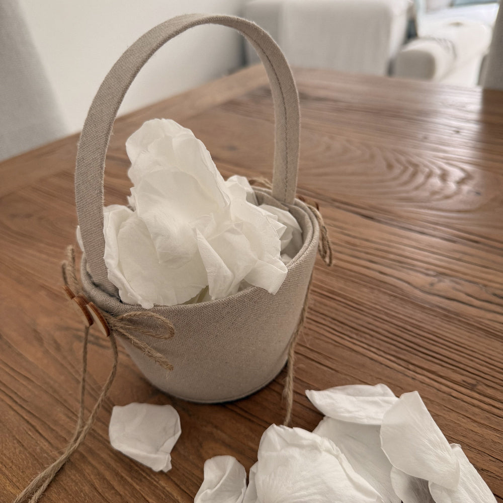 Linen Basket  for carrying eco friendly freeze dried rose petal confetti