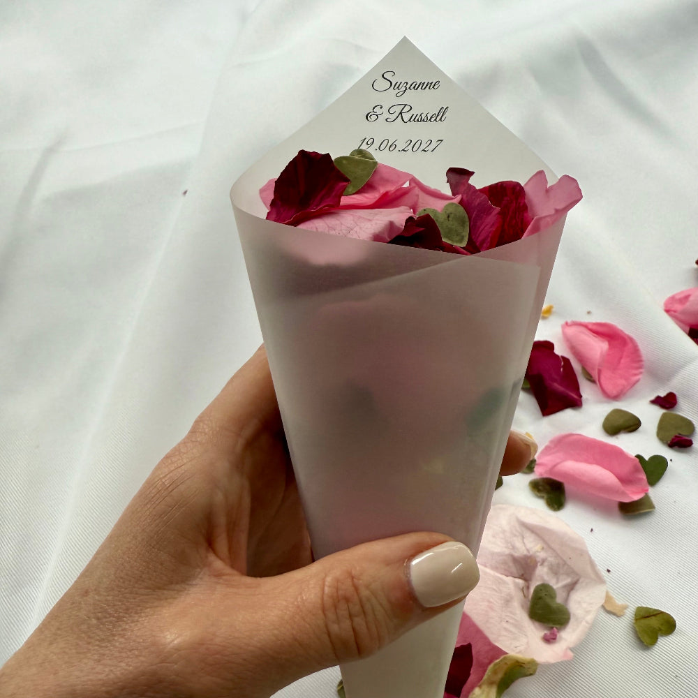 Customised Vellum Paper Confetti Cones - Suzanne Style - Add your own text - Eco Friendly Pack of 20