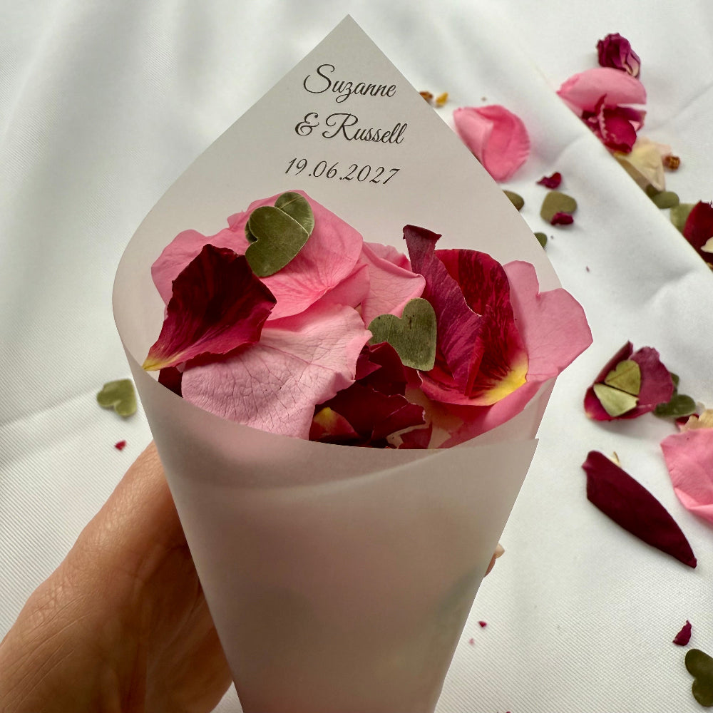 Customised Vellum Paper Confetti Cones - Suzanne Style - Add your own text - Eco Friendly Pack of 20