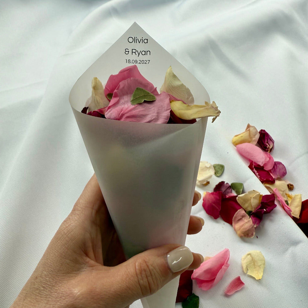 Customised Vellum Paper Confetti Cones - Olivia Style - Add your own text - Eco Friendly Pack of 20