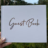 Wedding Guest Book Rose Gold Foil Text