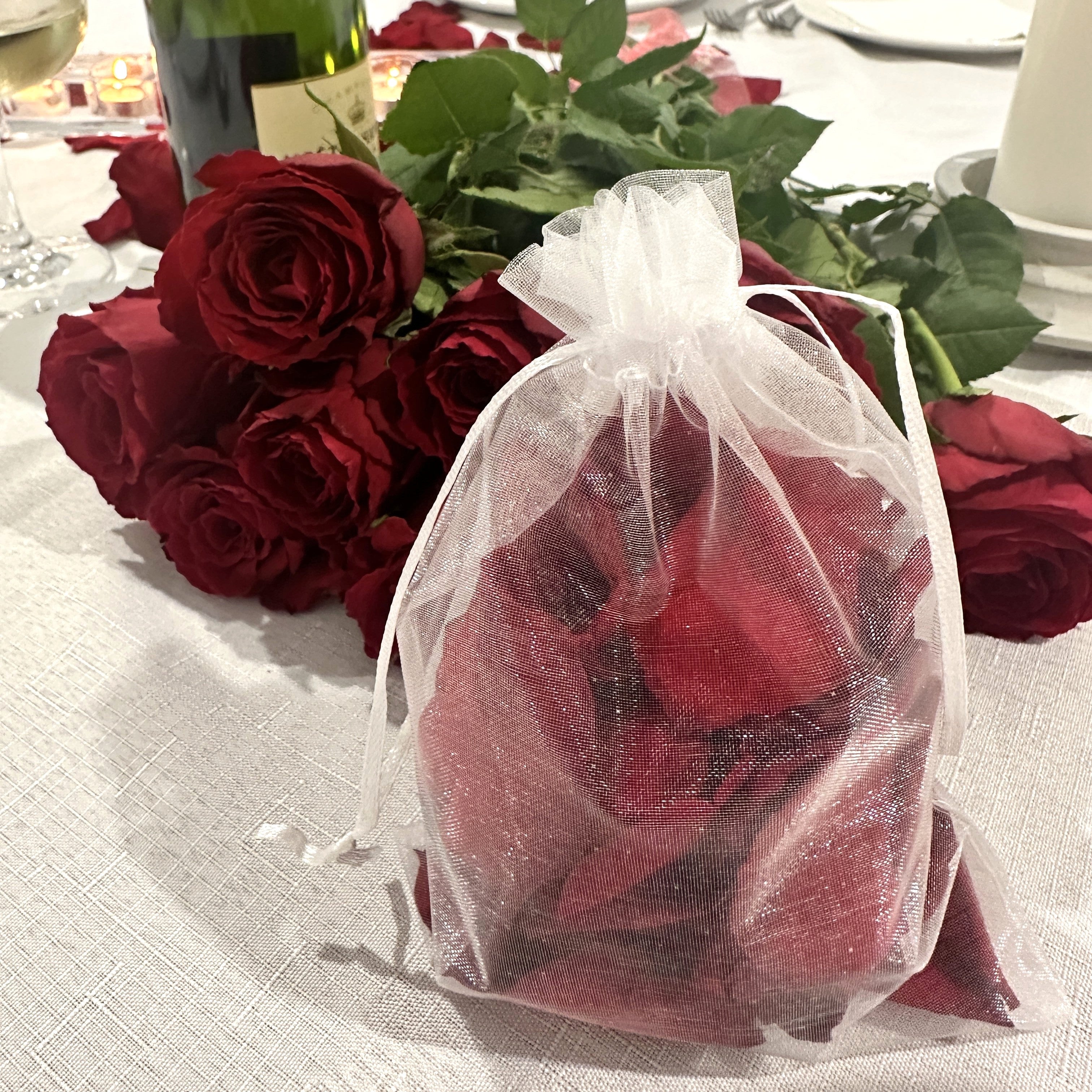 30 Individually Pre-Packaged Organza Bags Biodegradable Rose Petal Confetti -Ruby Red