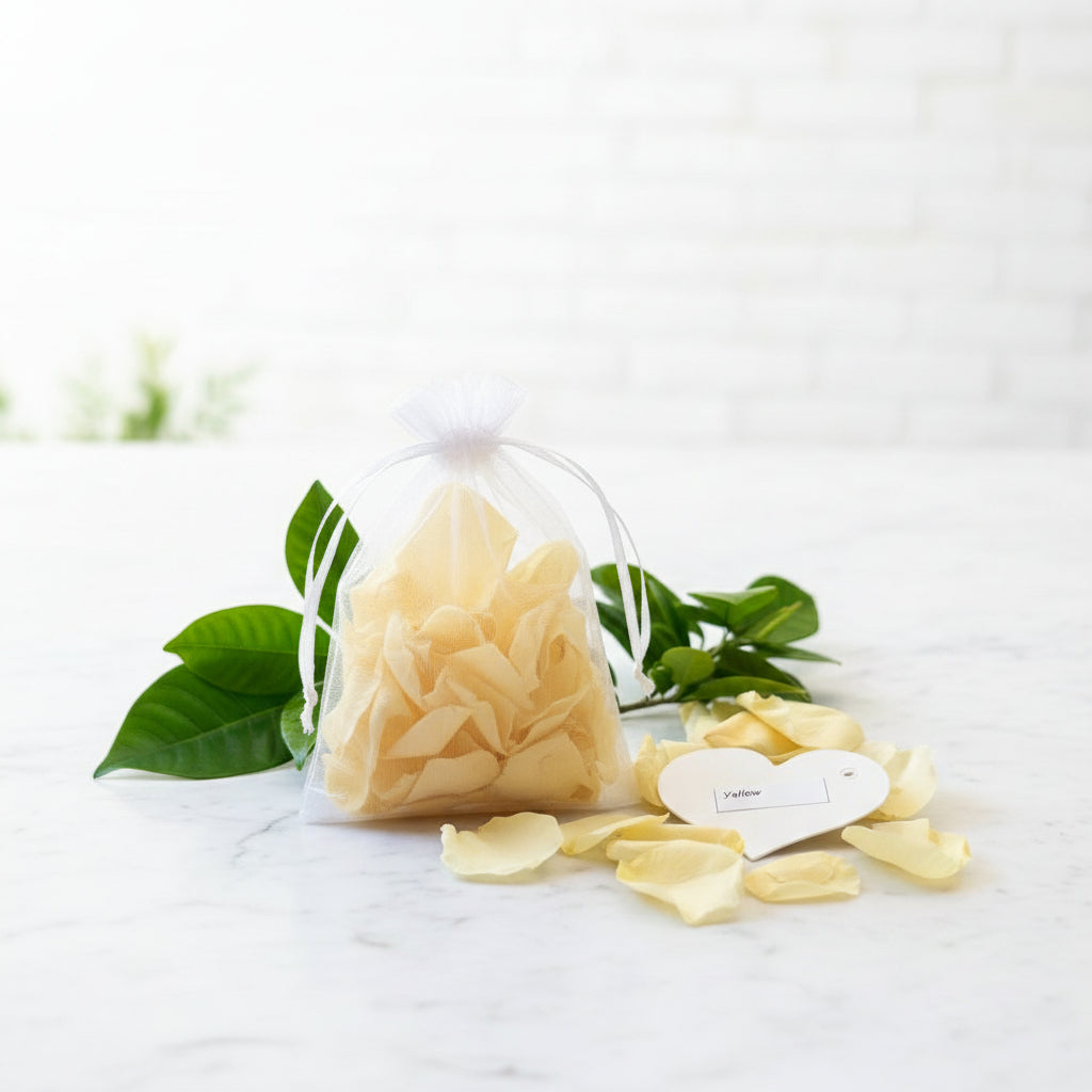 30 Individually Pre-Packaged Organza Bags Biodegradable Rose Petal Confetti- Yellow