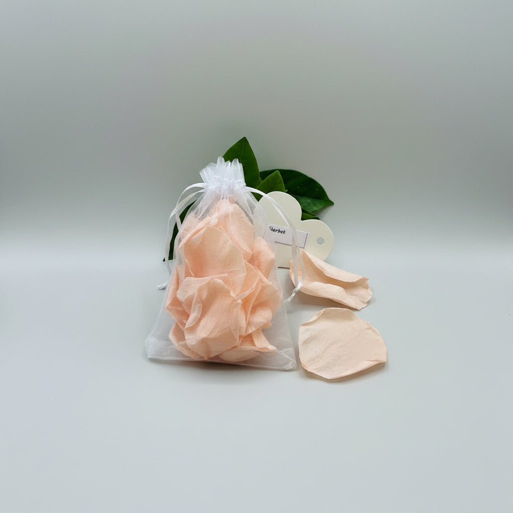 Sherbt coloured petals individually packed in organza bags