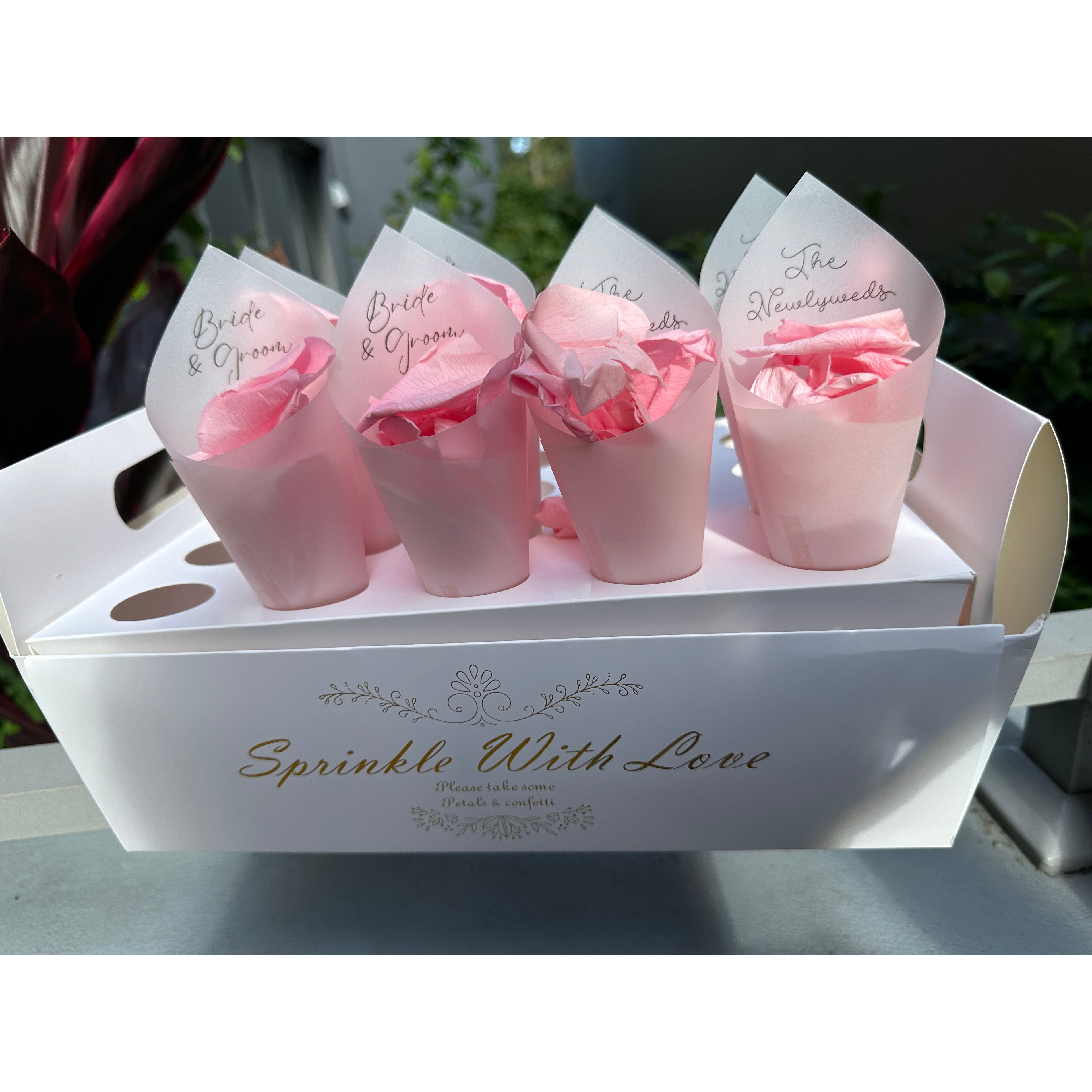 Confetti Cone Holder Tray Holds 20 Cones Gold text