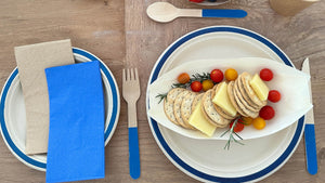 Blue Eco Friendly Tableware Showing Plates and Cutlery