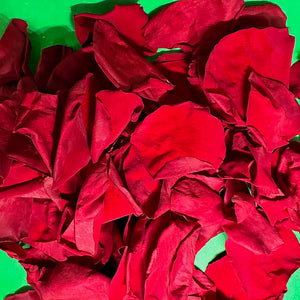 Crimson Red Freeze Dried and Preserved Rose Petal Confetti on green background
