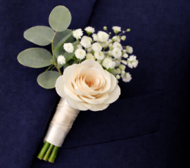 Artificial Flower Buttonhole/Boutonniere for Groom Ivory Rose