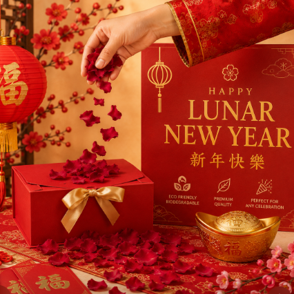 Lunar New Year Freeze Dried Rose Petal Table Decoration Sprinkle Kit Red Box