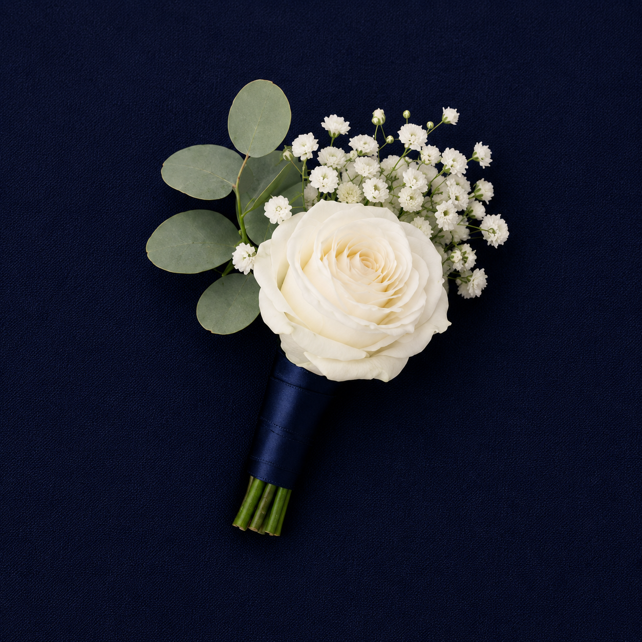 Preserved Flower Buttonhole/Boutonniere for Groom Navy Suit Ribbon