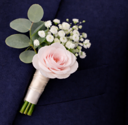 Artificial Flower Buttonhole/Boutonniere for Groom Pale Pink Rose