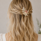 Preserved Natural Flower Bridal Hairpin Pink and White Babys breath and Italian Ruscus