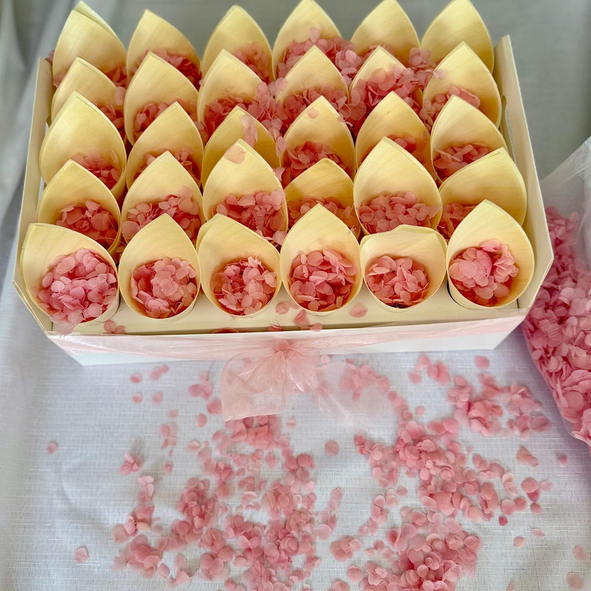 Wedding Bundle- Pink Hydrangea Biodegradable Petals+ Cones + Tray