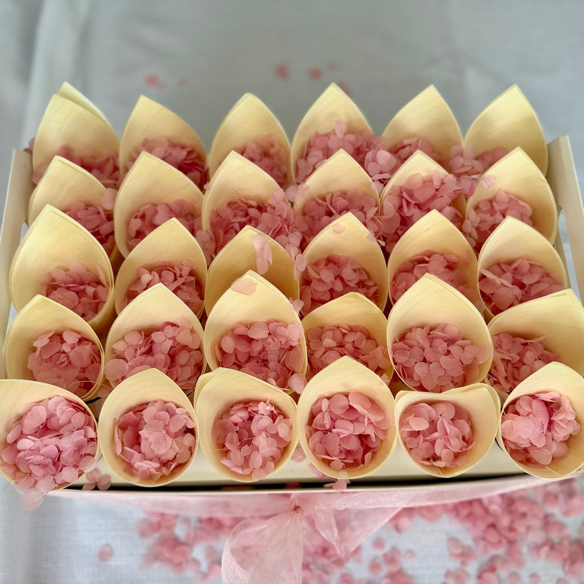 Wedding Bundle- Pink Hydrangea Biodegradable Petals+ Cones + Tray