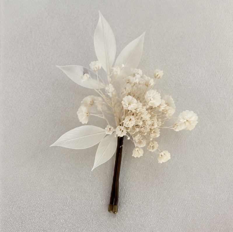 Preserved Natural Flower Bridal Hairpin Babys Breath and Italian Ruscus