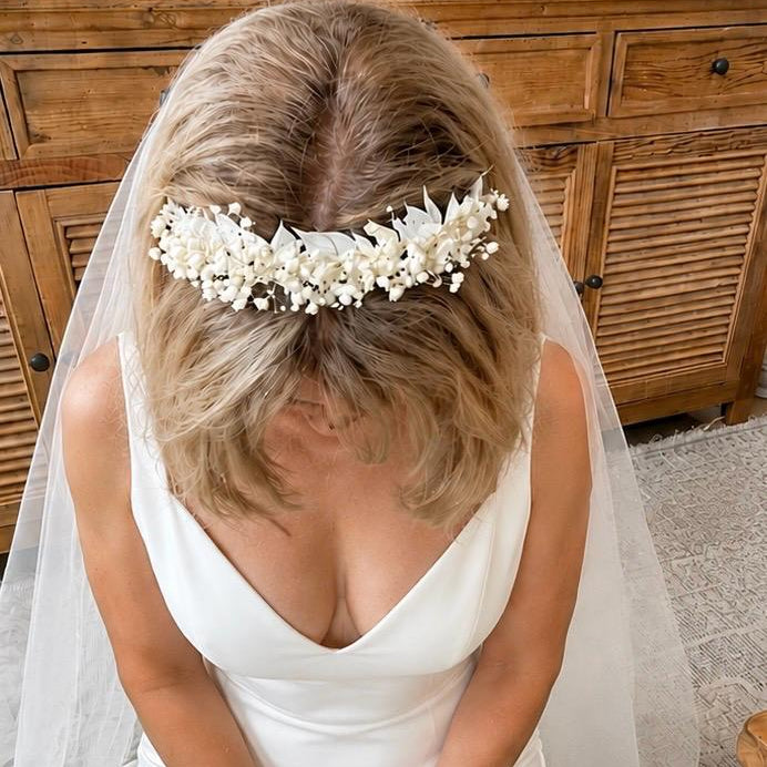 Preserved Natural Flower Bridal Hairband / hair wreath Babys Breath and Italian Ruscus