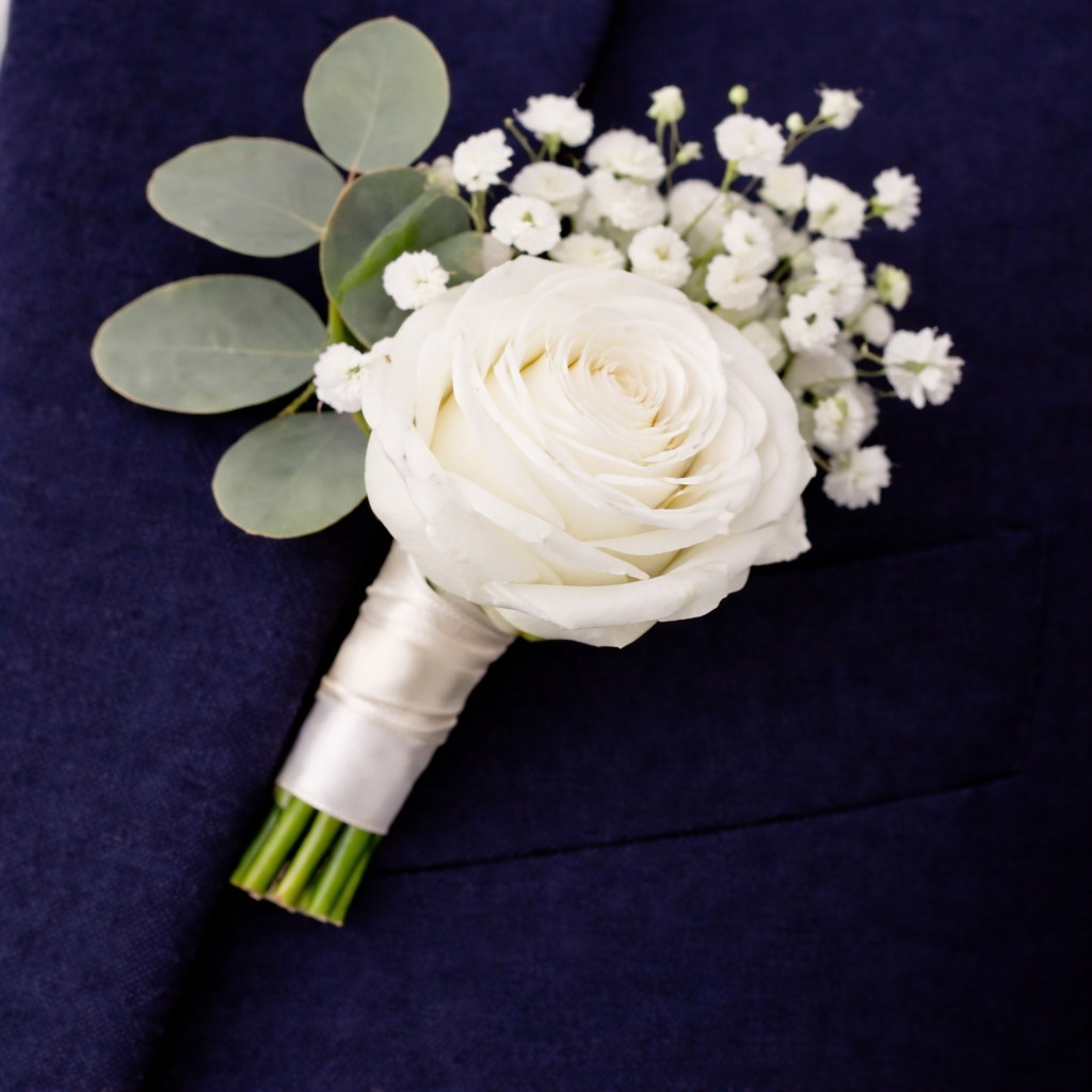 Preserved Natural Buttonhole/ Buttonniere for Groom White Rose