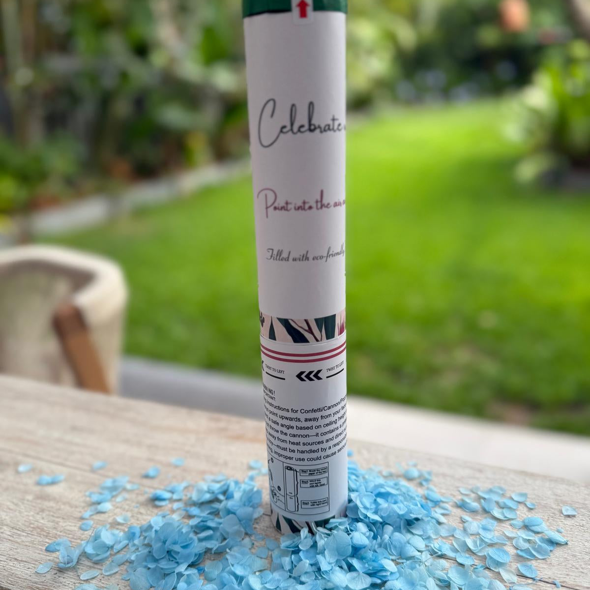 Gender Reveal Blue "It's a Boy" Natural Hydrangea Petals Confetti Cannon