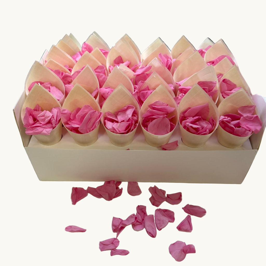 30 Guest Fleuerfect Value Bundle- Pink Freeze Dried Rose Petal Confetti (Petals+Cones+Tray)